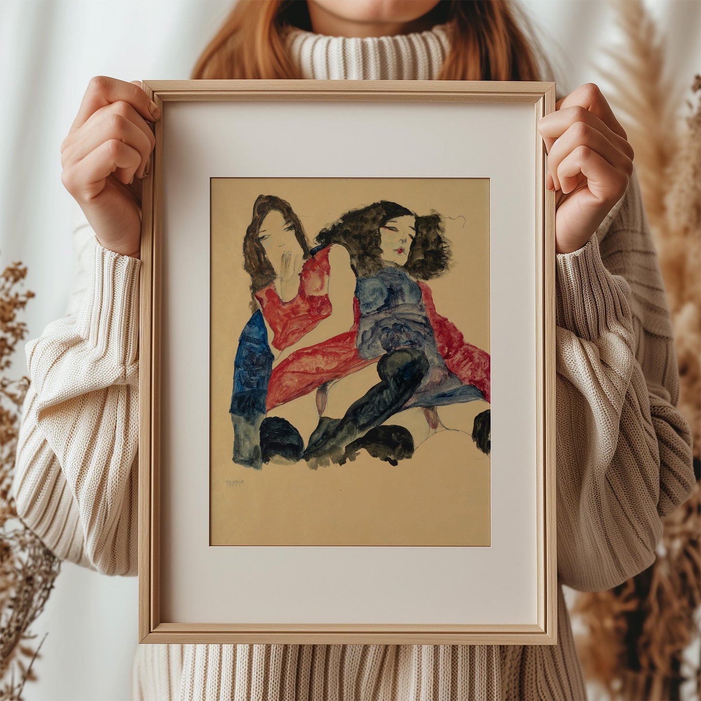 Two Girls by Egon Schiele 1911 | Expressionist Art Print (D0172)