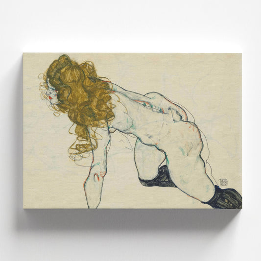 Crouching Female Nude with Blonde Hair and Left Arm by Egon Schiele 1914 | Expressionist Art Print (D0168)