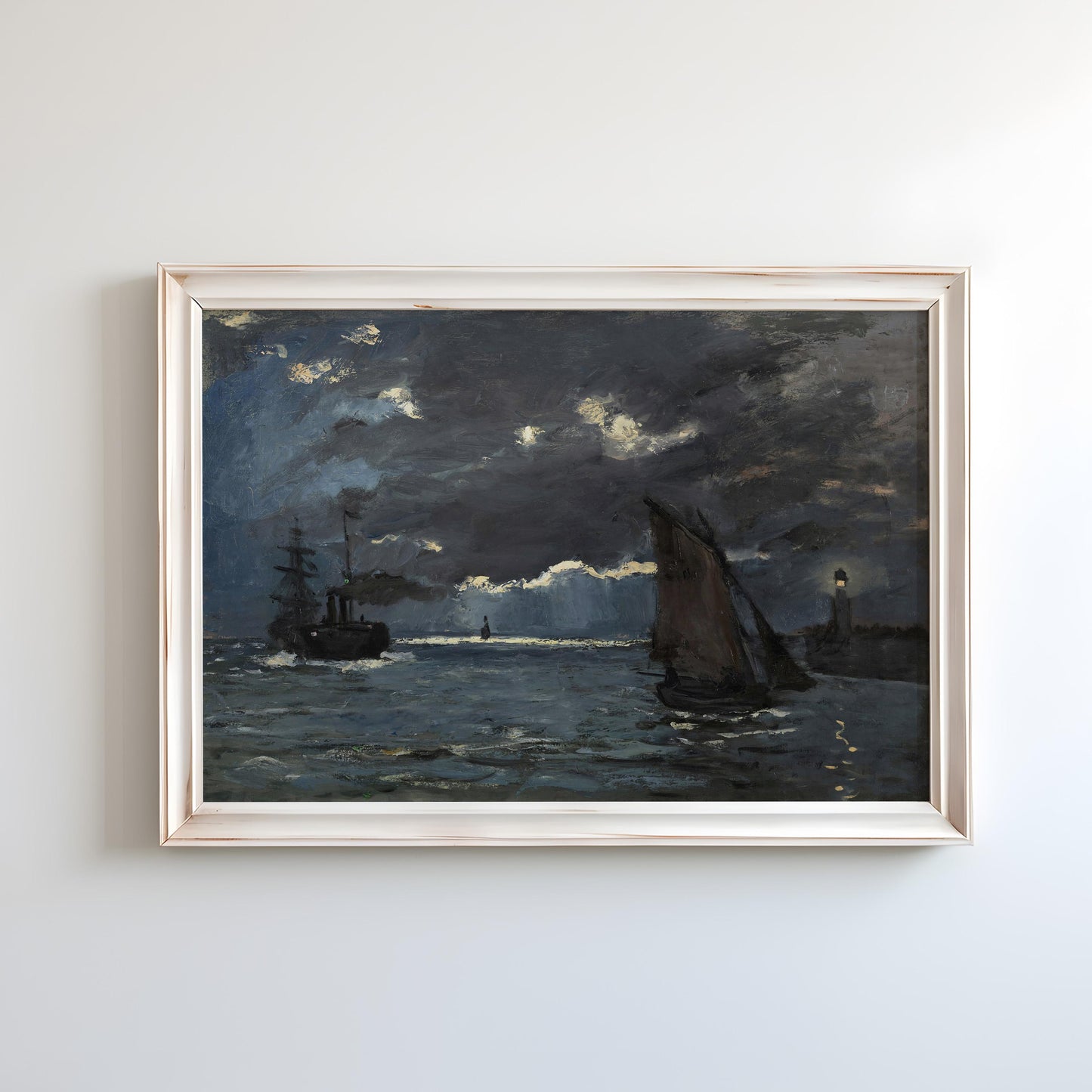 A Seascape, Shipping by Moonlight by Claude Monet c.1864 | Impressionism Art Print (B4822)