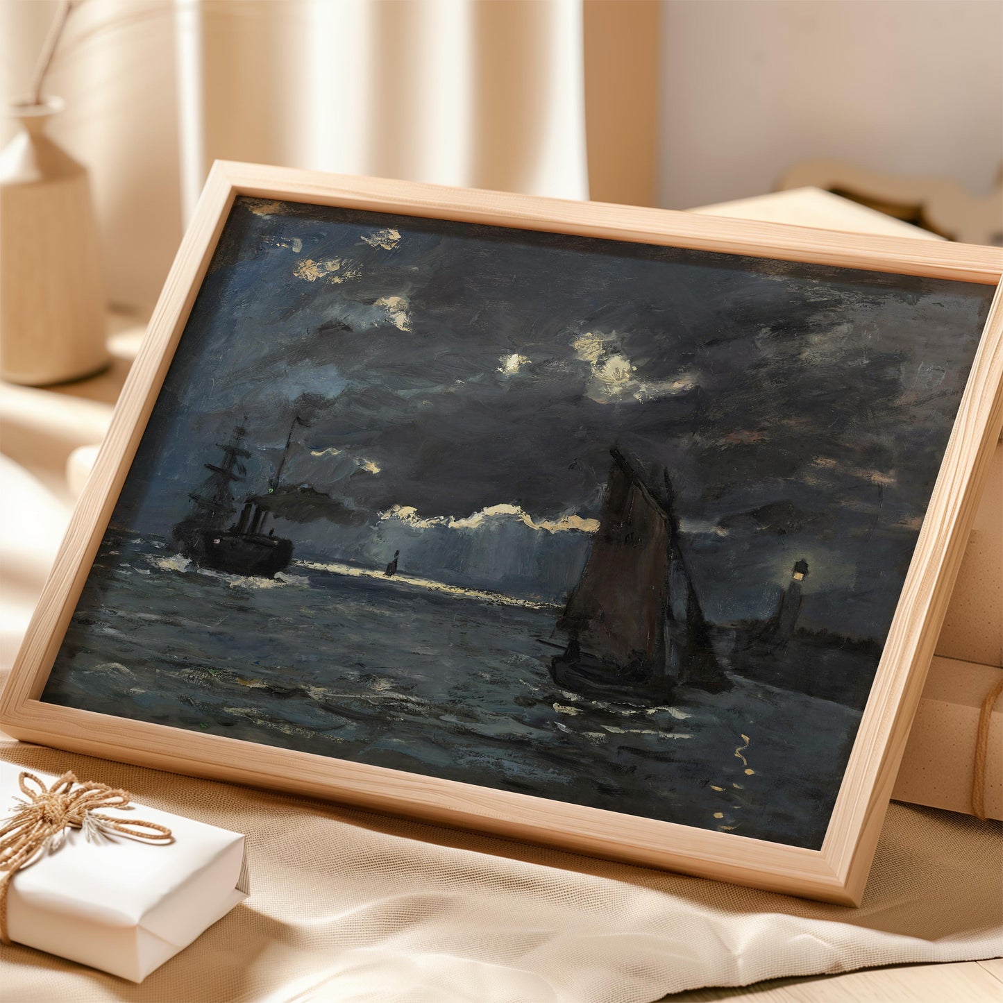 A Seascape, Shipping by Moonlight by Claude Monet c.1864 | Impressionism Art Print (B4822)