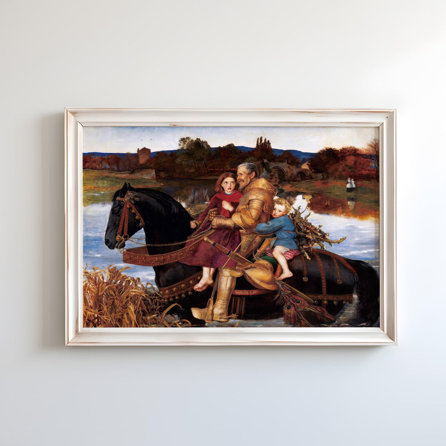 A Dream of the Past: Sir Isumbras at the Ford by John Everett Millais 1857 | Pre-Raphaelite Art Print (D0211)