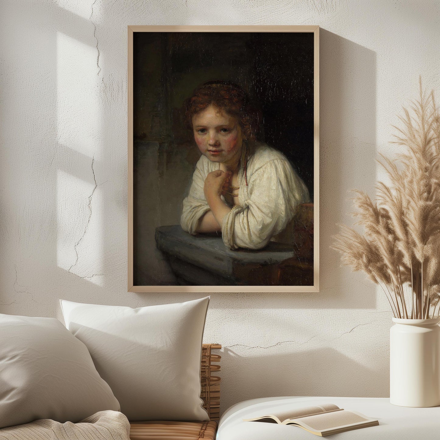 Girl at a Window by Rembrandt 1645 | Baroque Art Print (B3918)