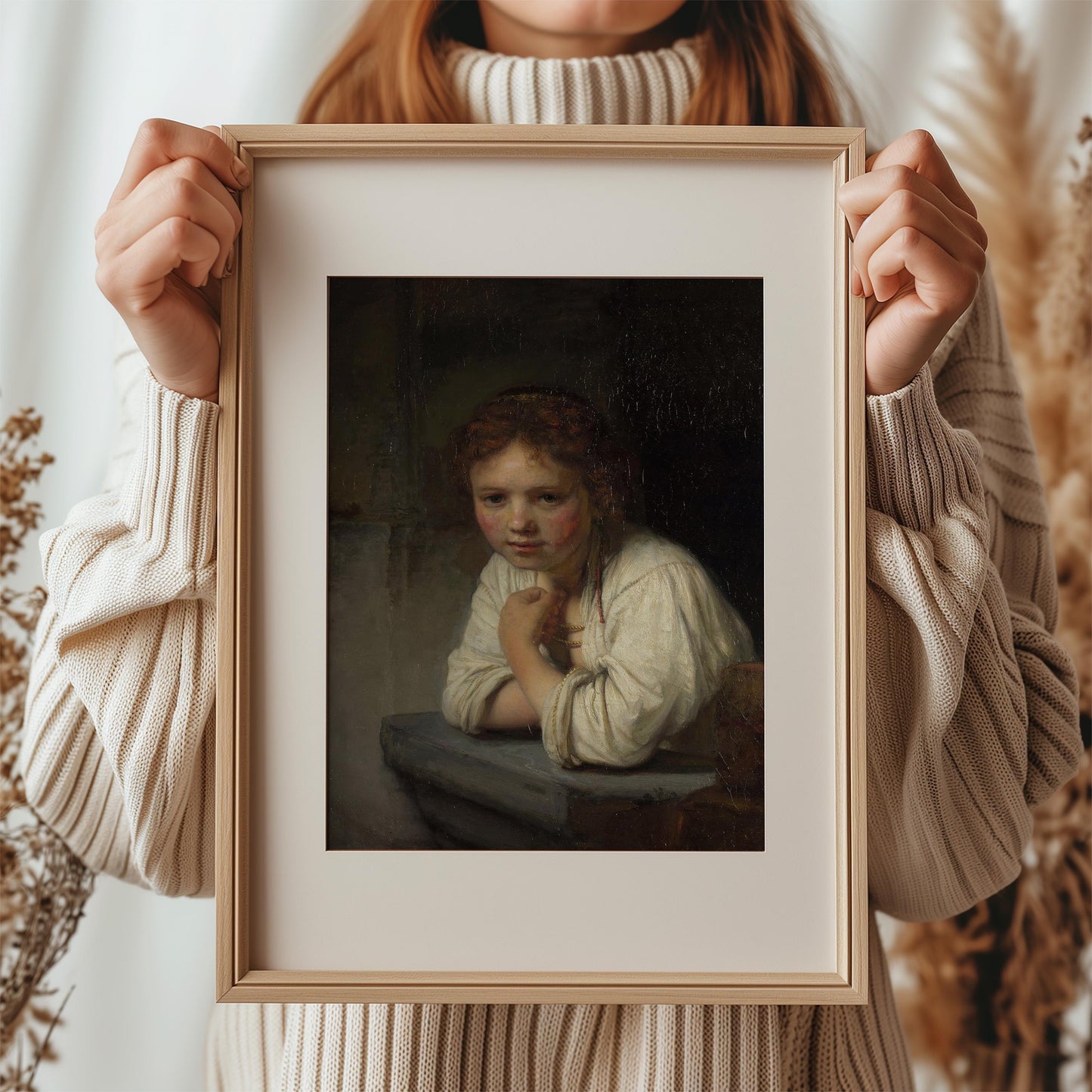 Girl at a Window by Rembrandt 1645 | Baroque Art Print (B3918)