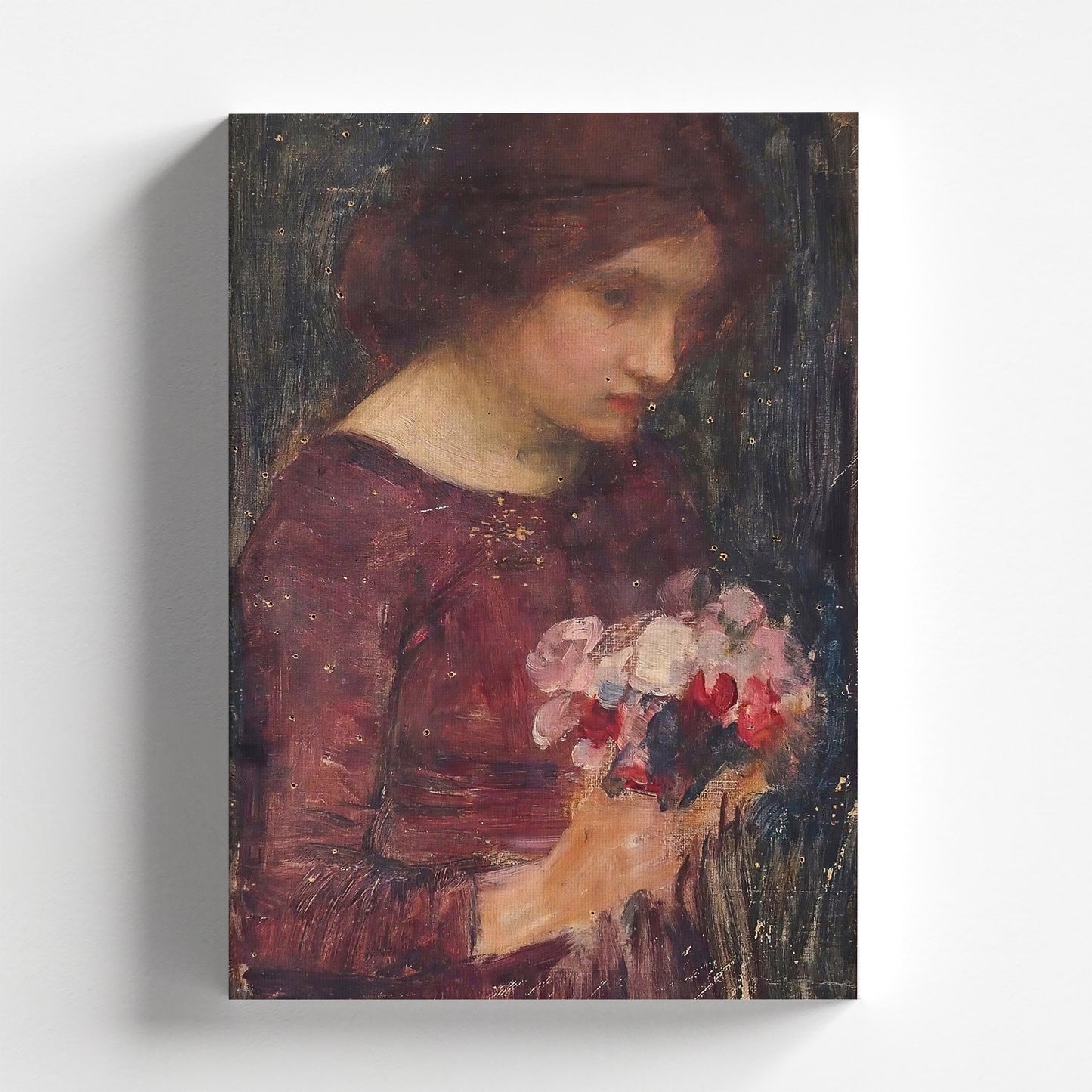 Girl Holding a Bouquet by John William Waterhouse | Pre-Raphaelite Art Print (B4880)