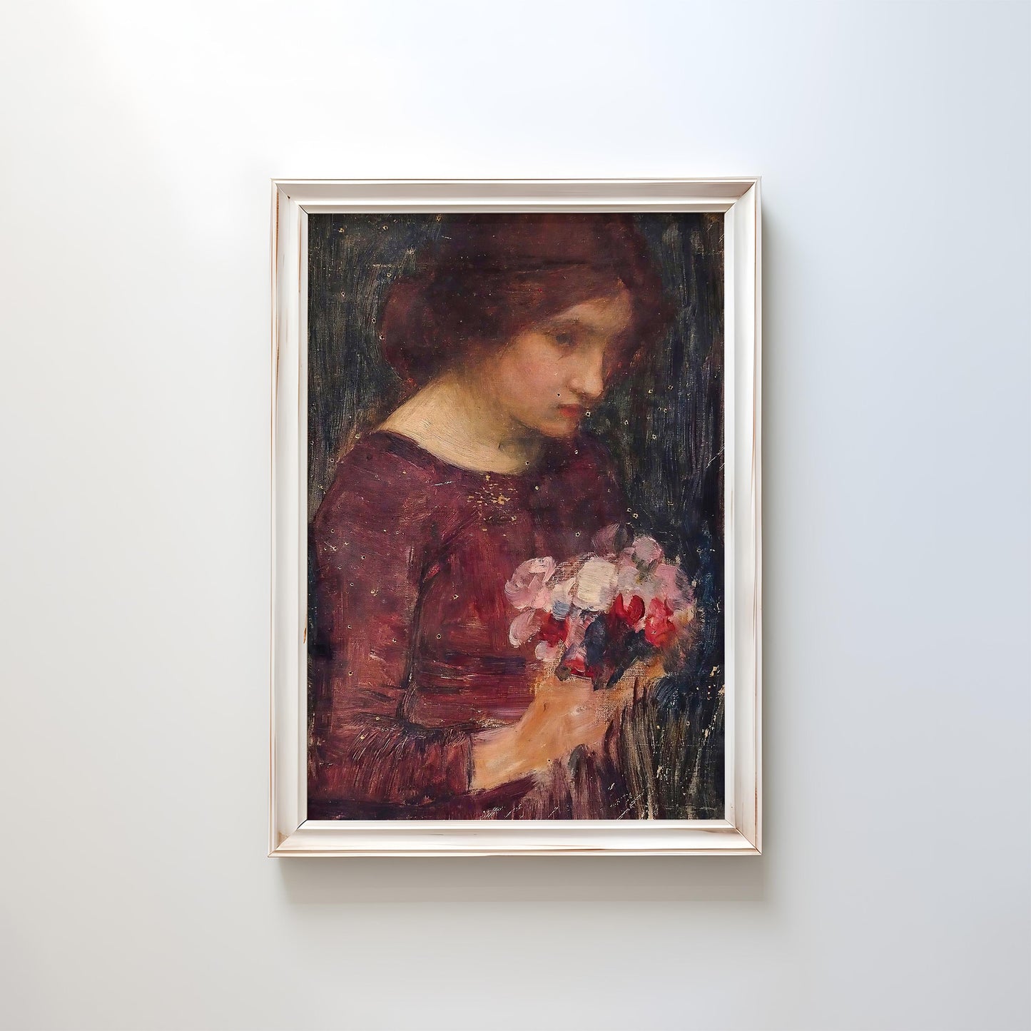 Girl Holding a Bouquet by John William Waterhouse | Pre-Raphaelite Art Print (B4880)