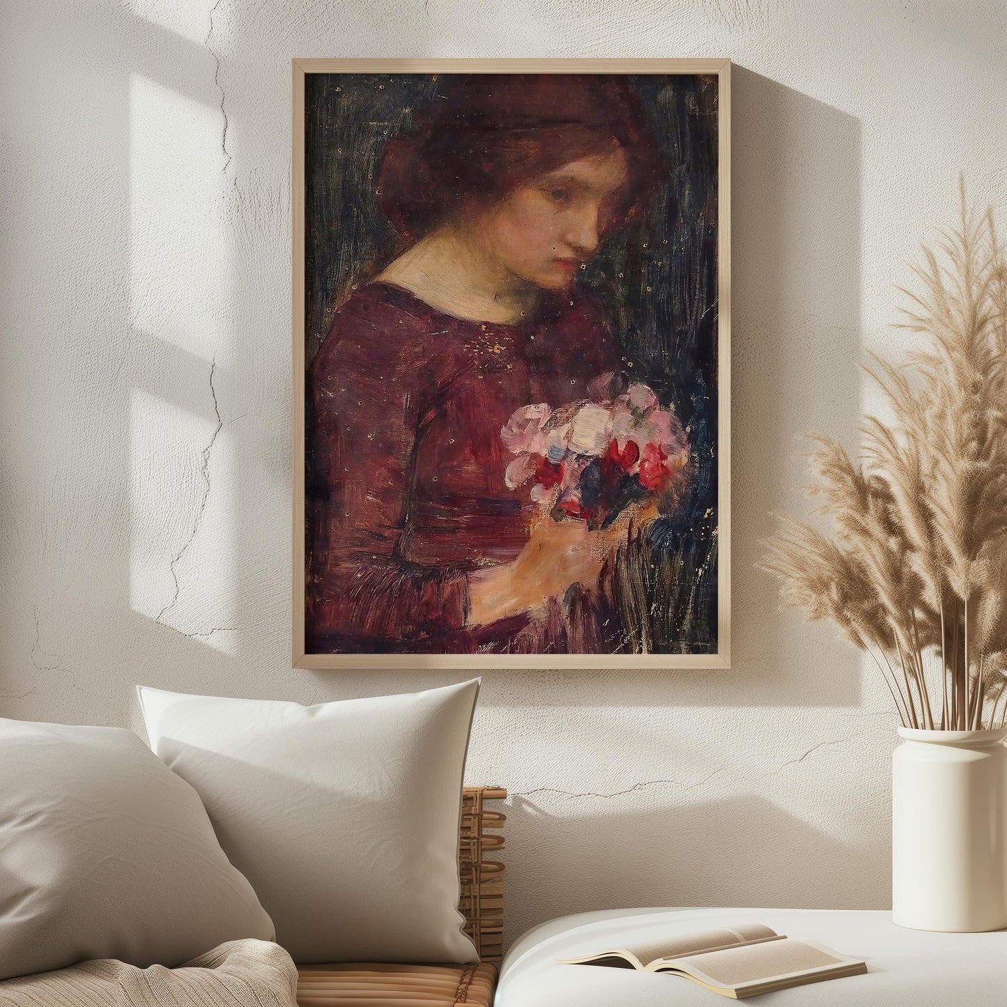 Girl Holding a Bouquet by John William Waterhouse | Pre-Raphaelite Art Print (B4880)