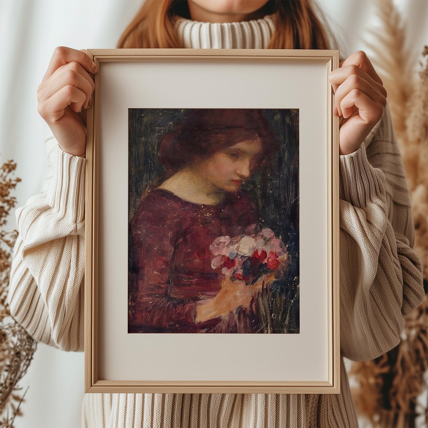 Girl Holding a Bouquet by John William Waterhouse | Pre-Raphaelite Art Print (B4880)