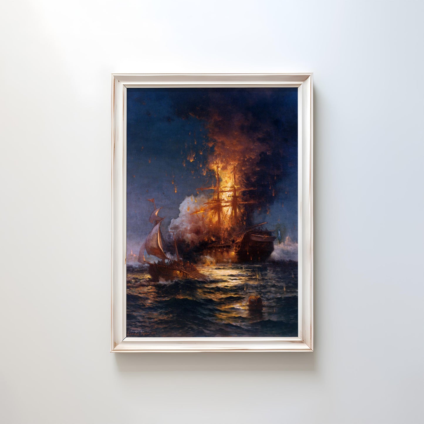 Burning of the Frigate Philadelphia in the Harbor of Tripoli by Edward Moran 1897 | Maritime Art Print (D0421)