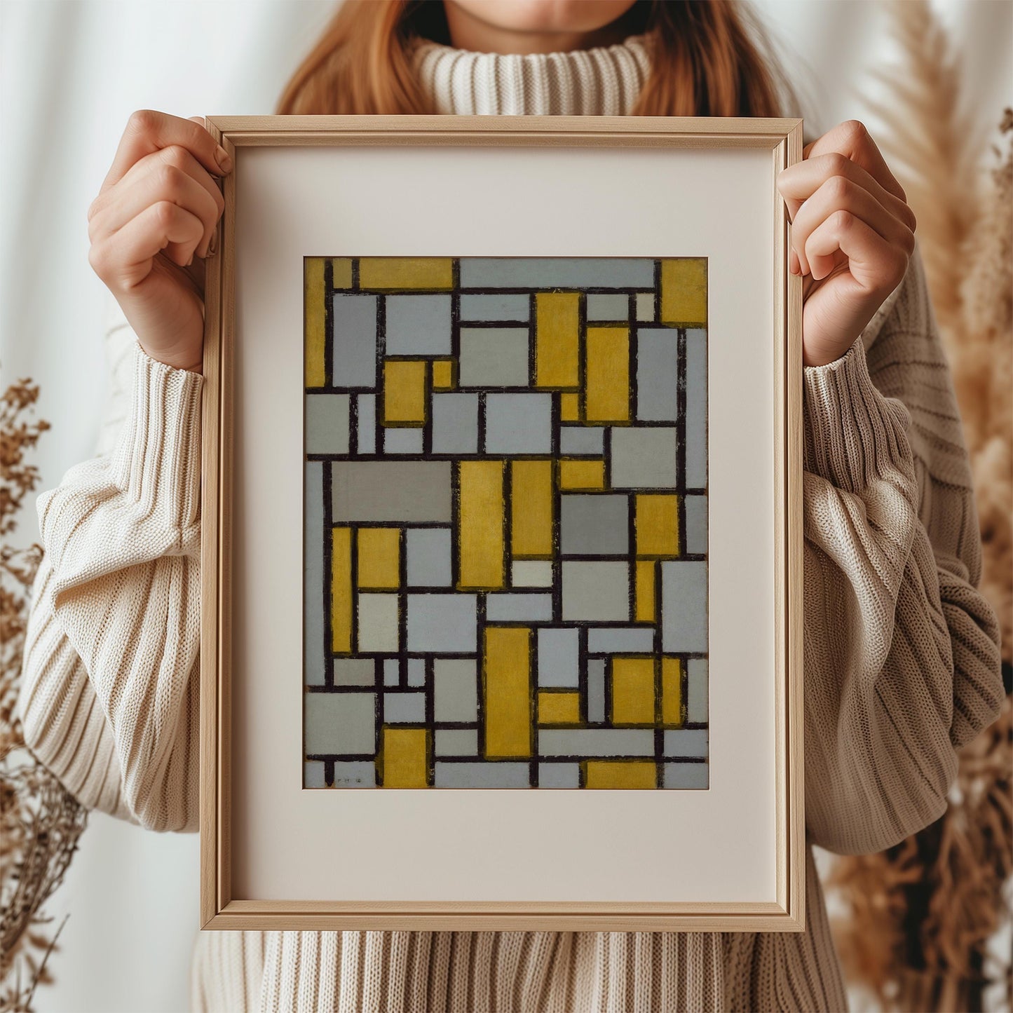 Composition with Grid #1 by Piet Mondriaan 1918 | Abstract Art Print (D0443)