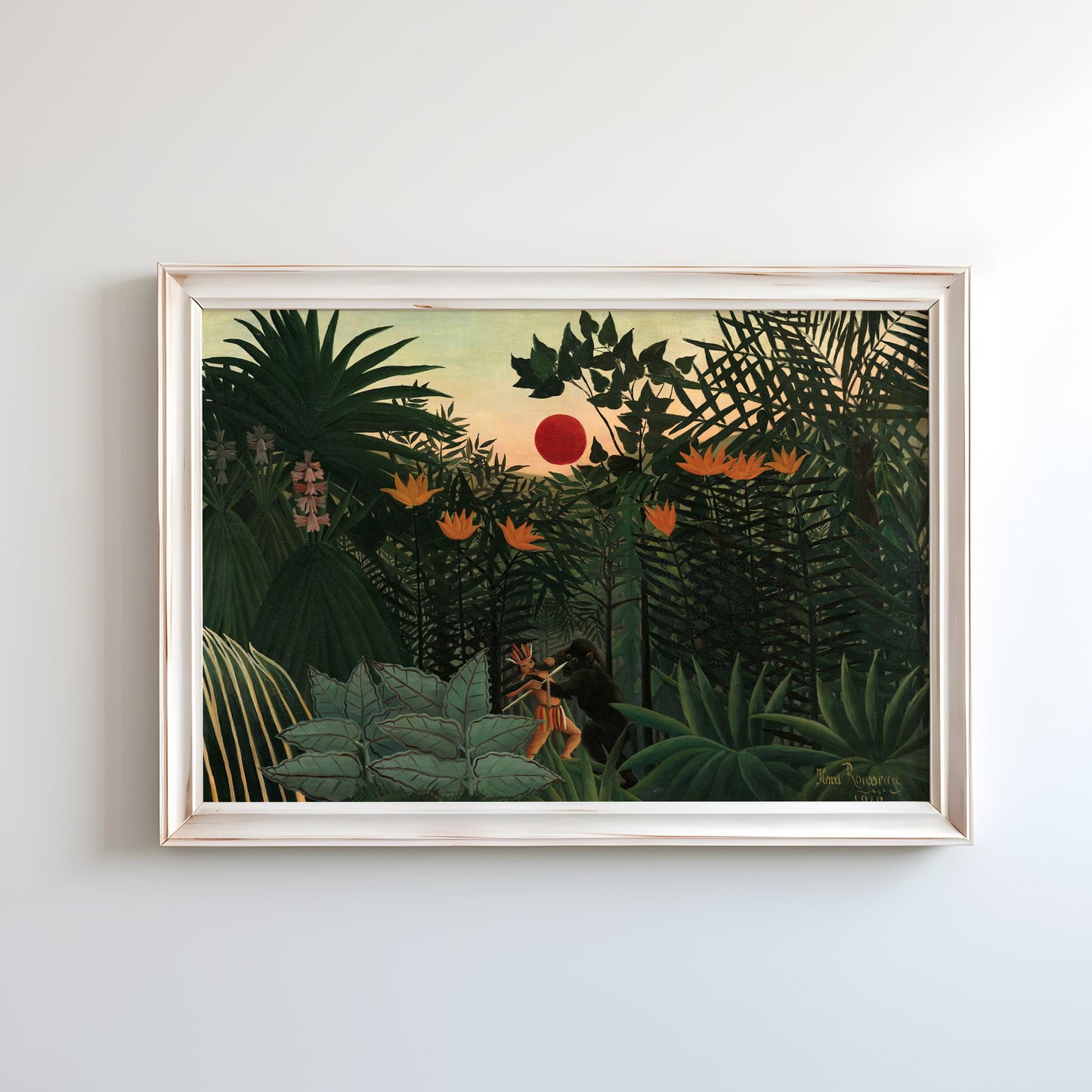 Tropical Landscape: American Indian Struggling with a Gorilla by Henri Rousseau 1910 | Naïve Art Print (D0727)